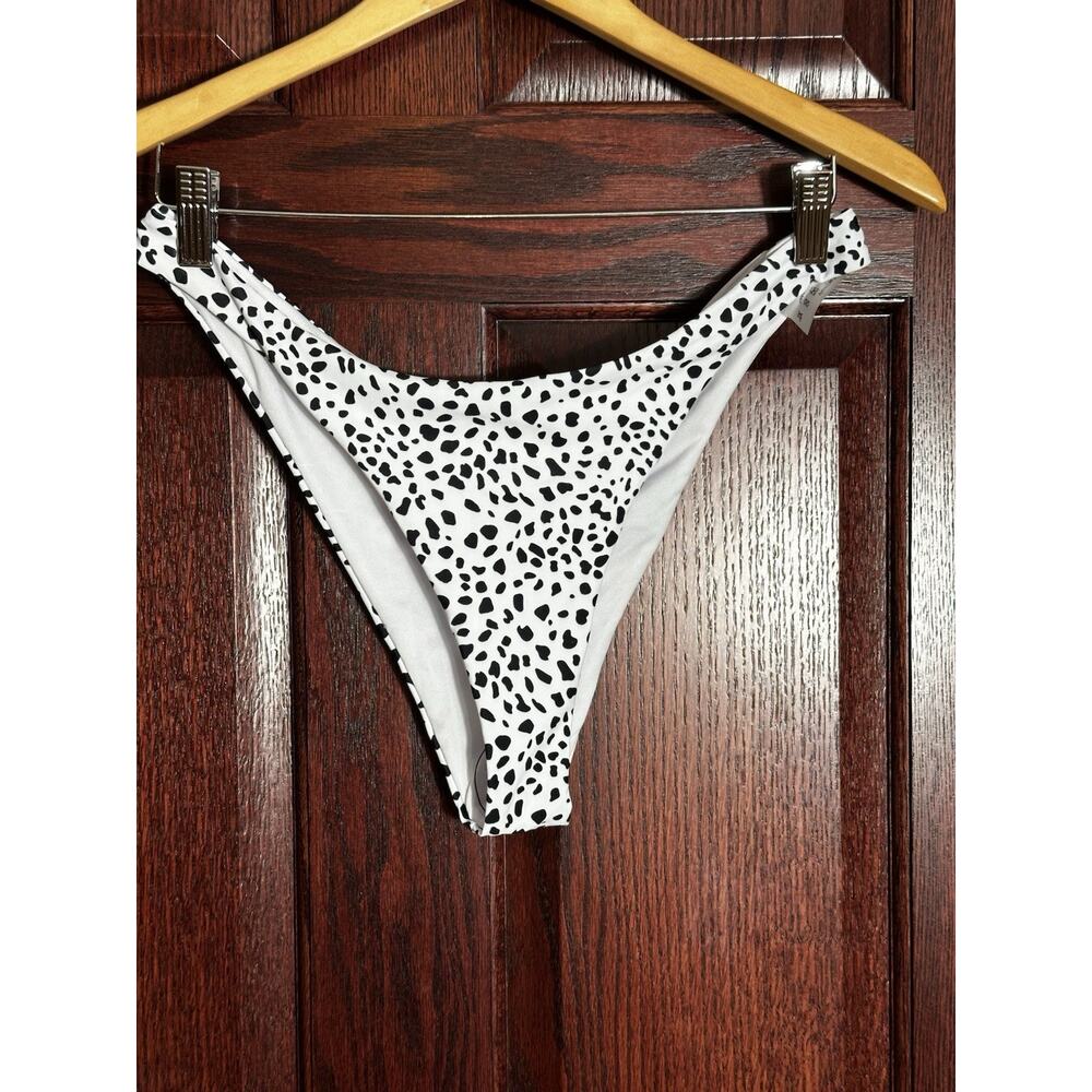 Thong Bikini Bottom XL White Black Dalmatian Spot Print High Cut Cheeky NWT